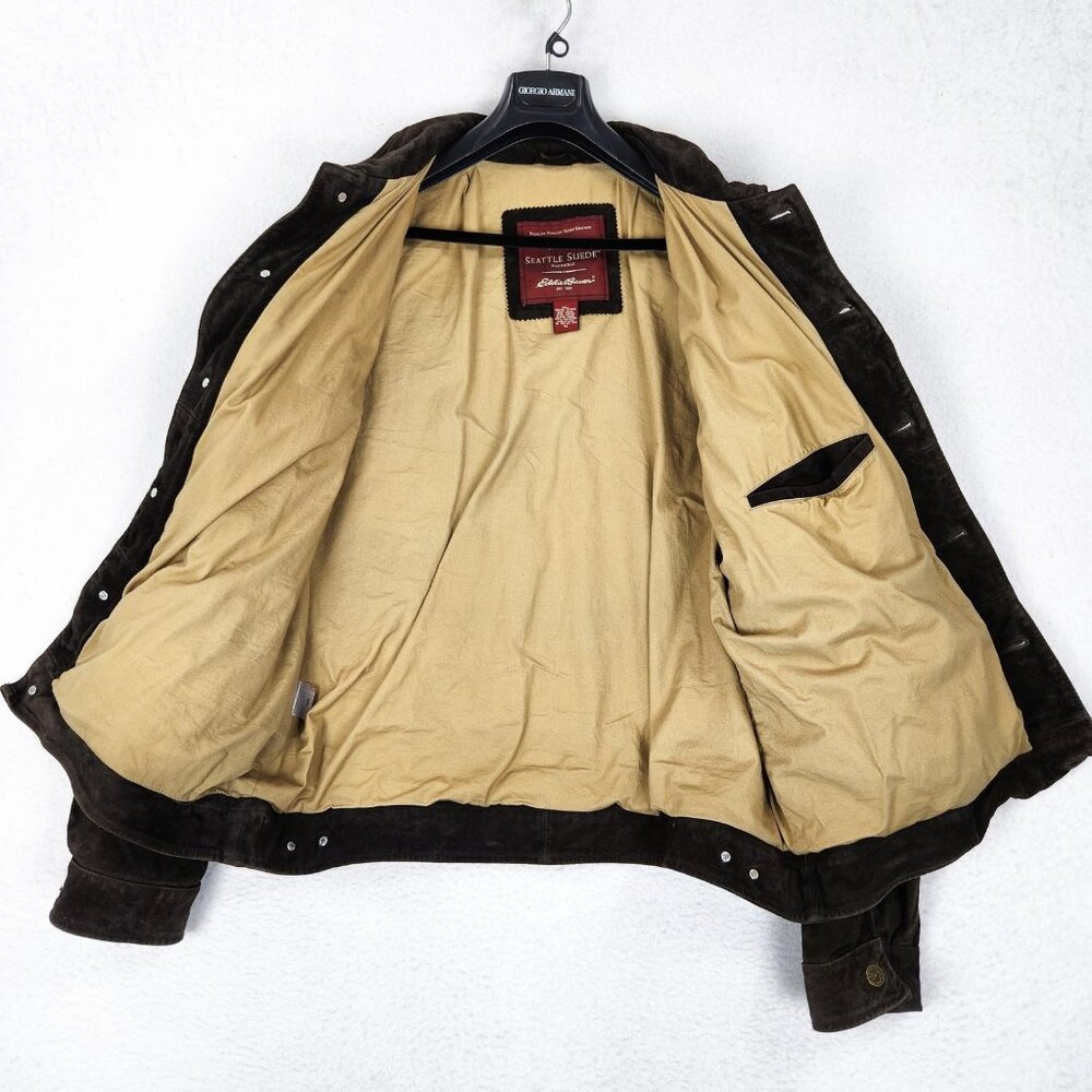 Eddie Bauer Jacket Mens XL Brown Seattle Suede Leather Washable Button Front - Picture 9 of 14